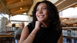 Headshot of Brooke Hira at a Duke library.